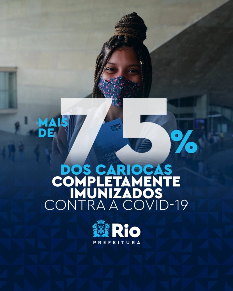 Prefeitura_Rio's tweet photo. Cariocas representando na batalha contra a covid-19! 💪 💉

Acabamos de chegar a 75% do total da população da cidade completamente imunizada, com cerca de 95% das pessoas maiores de 18 anos vacinadas com as duas doses ou dose única. https://t.co/Dj3nukkn4I