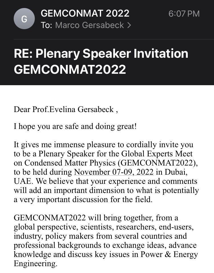 MarcoGersabeck's tweet image. This is a new level of #FakeConference scam. Not only do I get my own invite but also one for @eva_gersabeck. 
I’ll deal with it when I’ve had time to do the peer review for the @ElsevierConnect journal Engineering. Sad thing is that it’s real and shows how bad that company is.