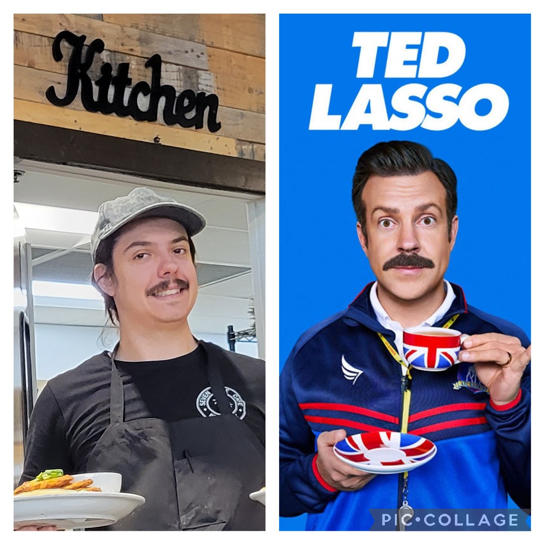 Rachel026's tweet photo. @sevenmilecafe I enjoyed the celebrity service in Lewisville this morning! #TedLasso #breakfast #jasonsudeikis https://t.co/DeawwWAsTW