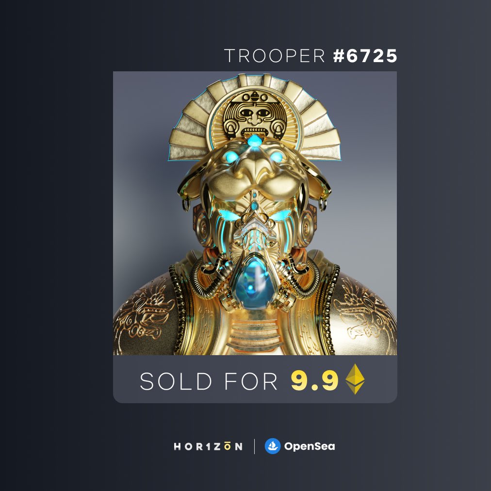 Gold Troopers sold for 10 &amp; 9.9 ETH.

Get yours on <a href="/opensea/">OpenSea</a> 👀

opensea.io/collection/hor…