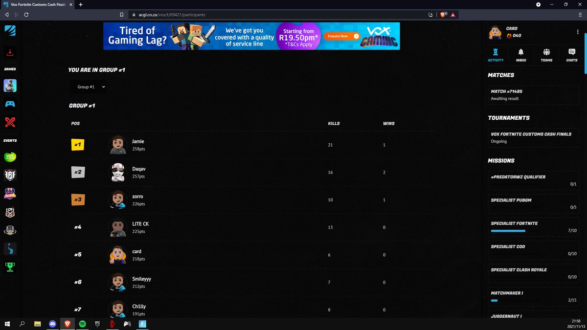cardfnbr's tweet photo. 5th in @VoxTelecom x @AfricanGaming (R400) ๐
@LiteGamingZA #LITEONTOP
Not bad for someone that hasn't played solos since 5D cup https://t.co/aqfhKvH6fN