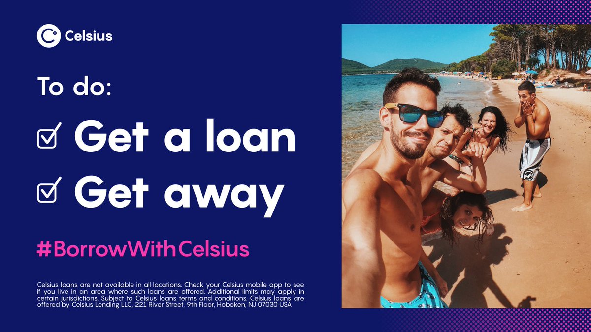 CelsiusNetwork's tweet photo. To do:
✔️ Get a loan
✔️ Get away

#BorrowWithCelsius https://t.co/tei4Wt5XAn