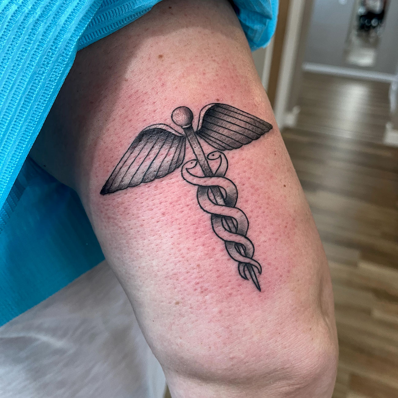 Tattoo uploaded by Vadim Nefjodov  25h in one session Rod of Asclepius  Ancient Greek god of Medicine Snake is the black mamba Done by Maris  Pavlo in Riga Latvia  Tattoodo