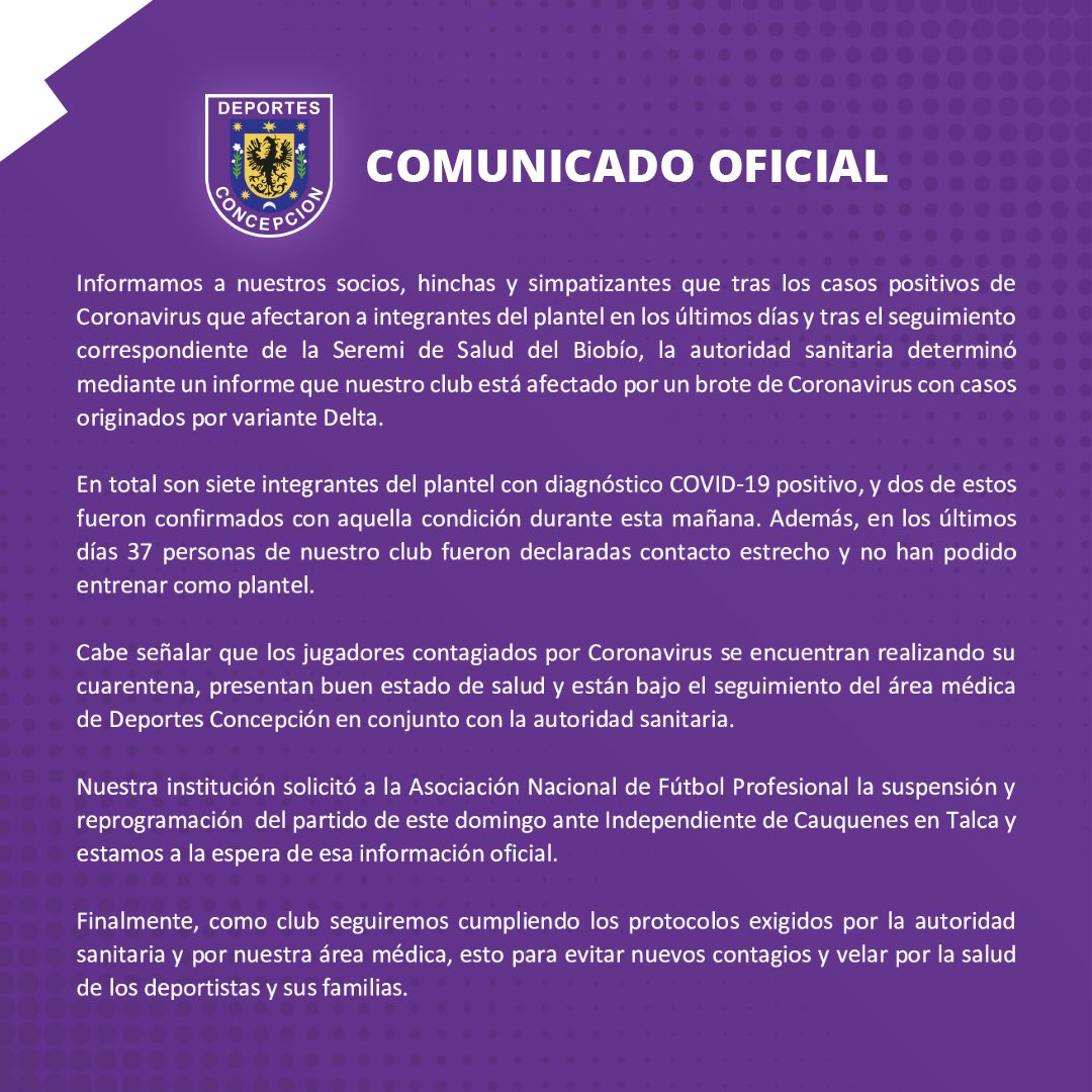 📄🟣 Comunicado oficial.

#DeportesConcepción