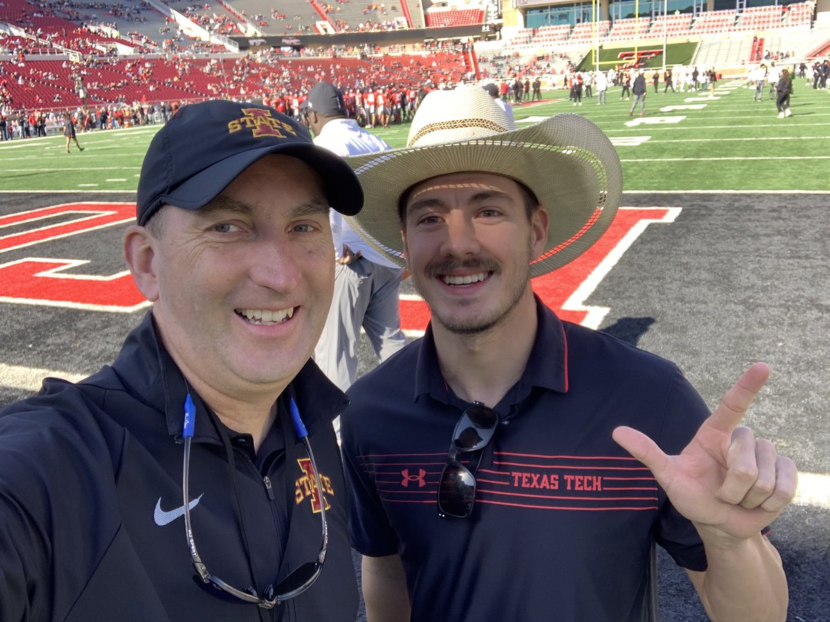 IASTATEAD's tweet image. Great to catchup with ⁦@WyattRhoads25⁩ on our trip to Lubbock.  He is part of the Texas Tech Track &amp;amp; Field Staff