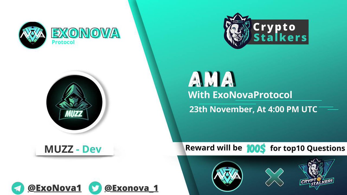 Zain_Onchain's tweet photo. 📢 We're thrilled to announce our next #AMA with @ExoNova_1 on 23rd Nov at 4:00 PM UTC

💰 Reward Pool: 100$
📍 Venue: https://t.co/4koyOUE3q5
〽️ Rules:
✅ Follow @StalkersCrypto &amp; @ExoNova_1 
✅ Like &amp; Retweet
✅ Comment Questions &amp; Tag 3 Friends with BEP20 address https://t.co/Yf8O0OYco0