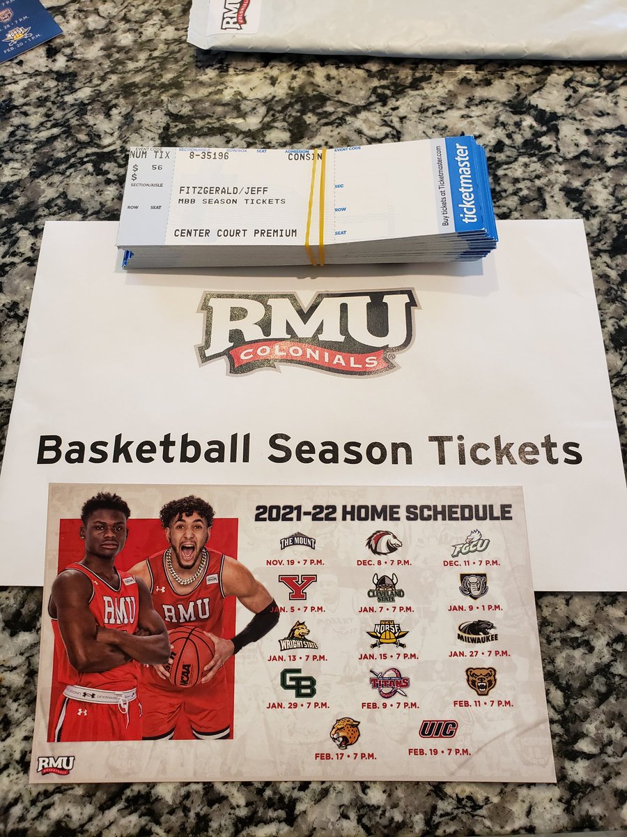 FitzRMU93's tweet photo. @RMUMBasketball tickets arrived today! #MoMentum #rmubasketball #GRIT @ChrisKingAD @RMUMattMillet @gray_jacket https://t.co/tl5KK9iKoD