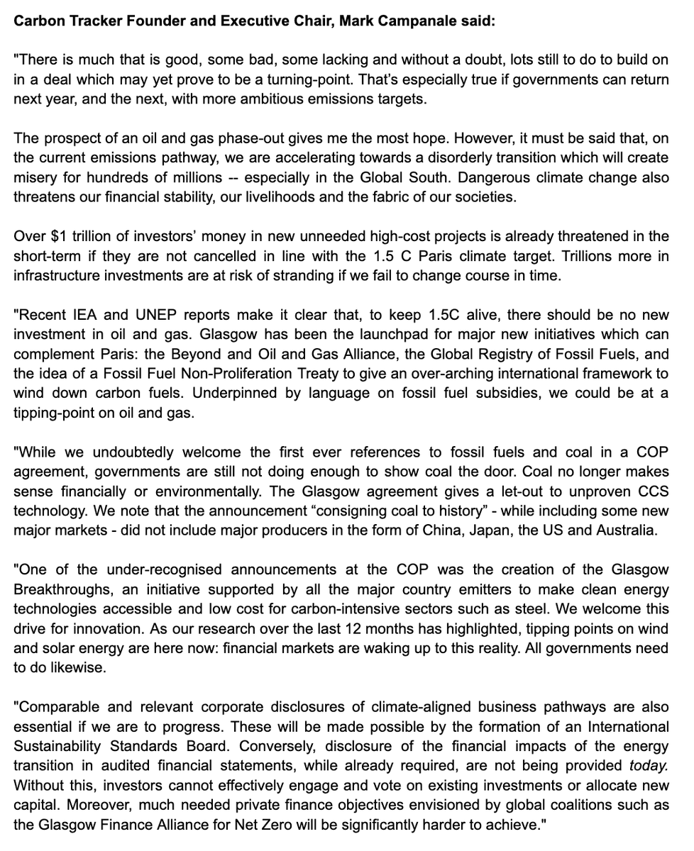 Our statement on the agreed #COP26 Glasgow Climate Pact text from <a href="/CampanaleMark/">Mark Campanale</a>: