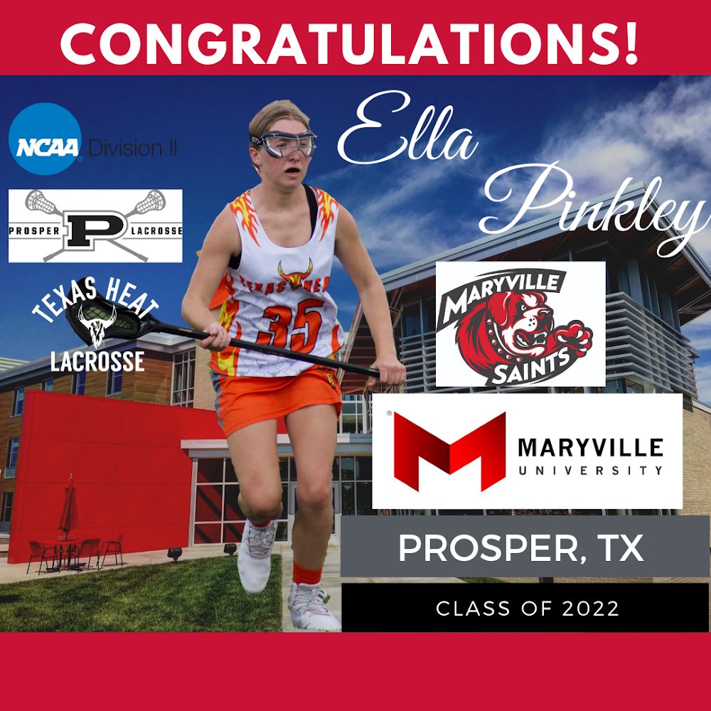 Congrats to ‘22 Ella Pinkley on her commitment to play lax at Maryville University! 🎉🎊 Everyone in the Texas Heat family is extremely proud of you!! 🔥🥍🔥🥍🔥We can't wait to see you play at the next level! 💪🔥👊🔥<a href="/MaryvilleWLAX/">Maryville WLAX</a> <a href="/GirlsProsper/">Prosper Girls Lacrosse</a> <a href="/prospergirllax/">Prosper Girls Youth Lacrosse (PYSA)</a> <a href="/usalacrossetx/">USA Lacrosse Texas Chapter</a>