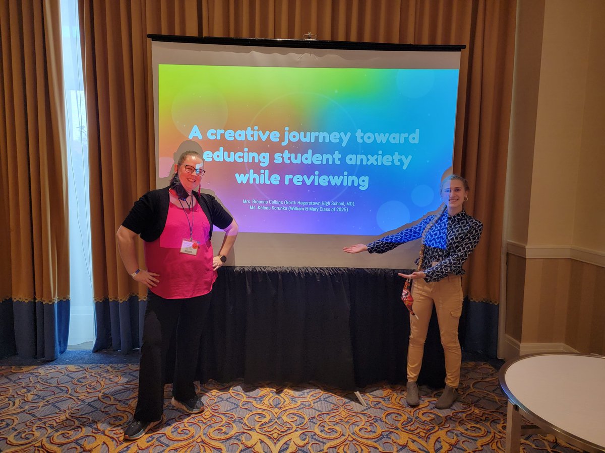 MrsCalkinsBio's tweet photo. Had a great day at the National Science Teachers Association conference in #NationalHarbor presenting on how to #reduceanxiety while #increasingmemory #retention while studying the #sciences Collaboration between @HubsNHHS and @williamandmary peeps! https://t.co/0XuWby6fN8