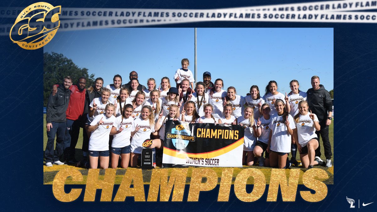 LeeUFlames's tweet photo. The @LeeUWSoccer Lady Flames are @GulfSouth Tournament Champions for the second time in program history and perfect 19-0 on the year! #FiredUp https://t.co/yH1Jkrb9ZX