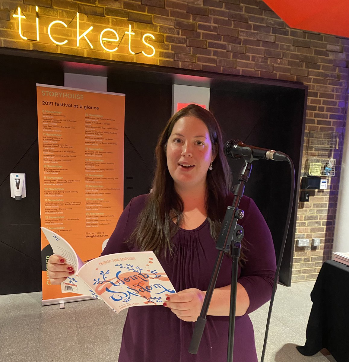 MirandaKaufmann's tweet image. Wonderful to see my talented sister Augusta Kaufmann performing her witty yet wise poetry at @StoryhouseLive this afternoon! Check out her work at: @RisingRhyme &amp;amp;  sistersrisinginrhyme.com - her book #WombWisdom would make a great Christmas present…