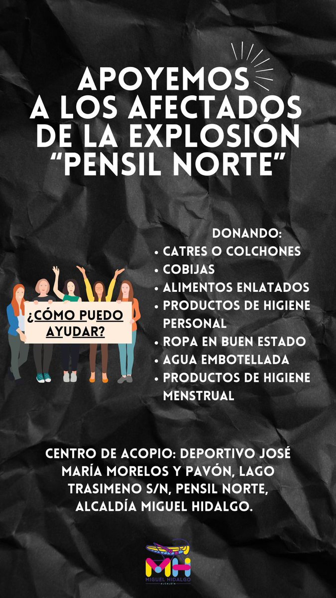 gabysalido's tweet photo. 🙏🏻 Me han preguntado cómo apoyar a las familias afectadas tras #explosión en #Pensil Norte. La @AlcaldiaMHmx facilitará un centro de acopio en caso de ser necesario.

⚠️ Pedimos no acudir con alimentos preparados y seguir las indicaciones de la autoridad para mantener el orden. https://t.co/dpdAb65GeQ