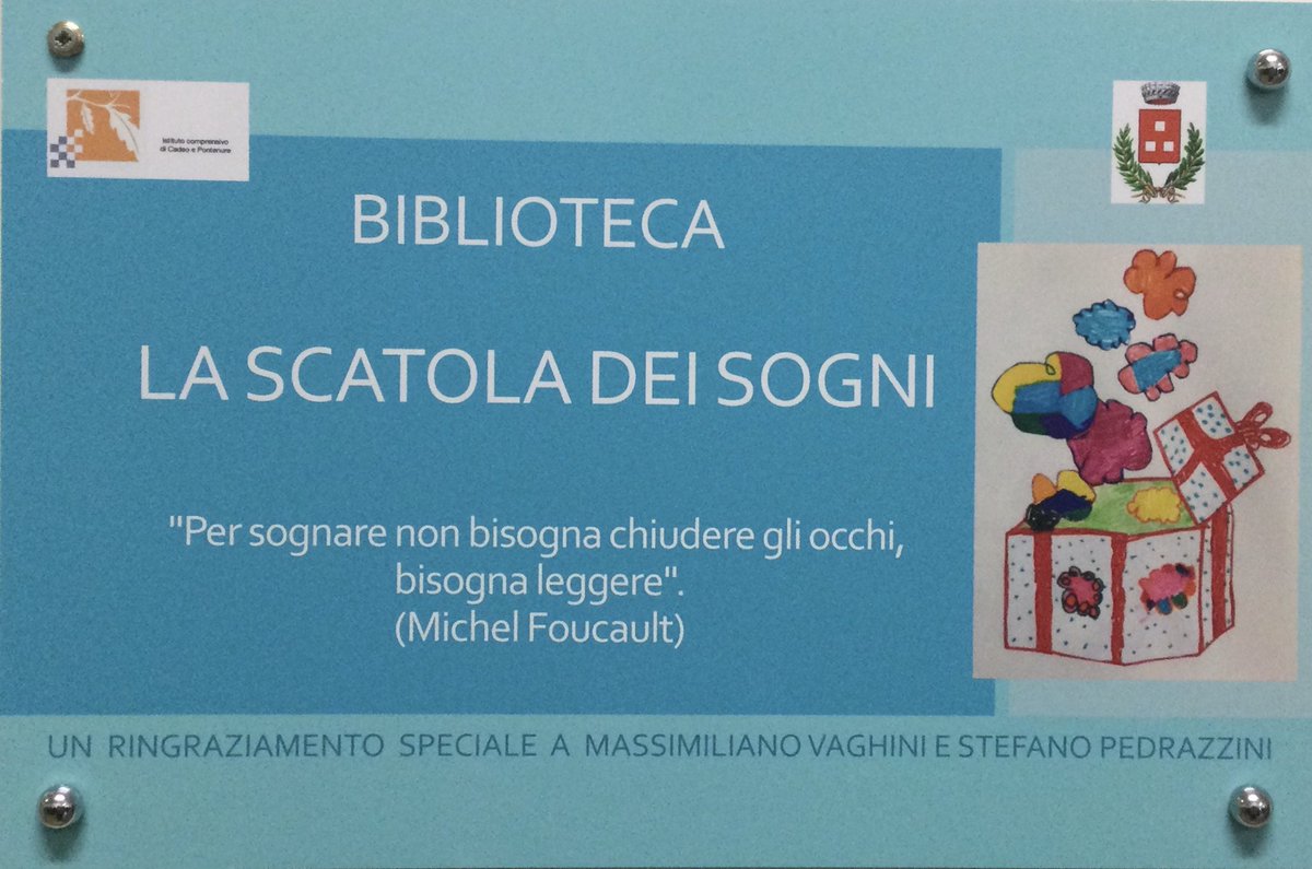 Oggi inaugurazione nuova biblioteca "La scatola dei sogni" presso #infanzia "Peter Pan" di Pontenure #iccadeoponte. Grazie a tutti coloro che hanno reso possibile tutto questo! #contestioleggoperche2021