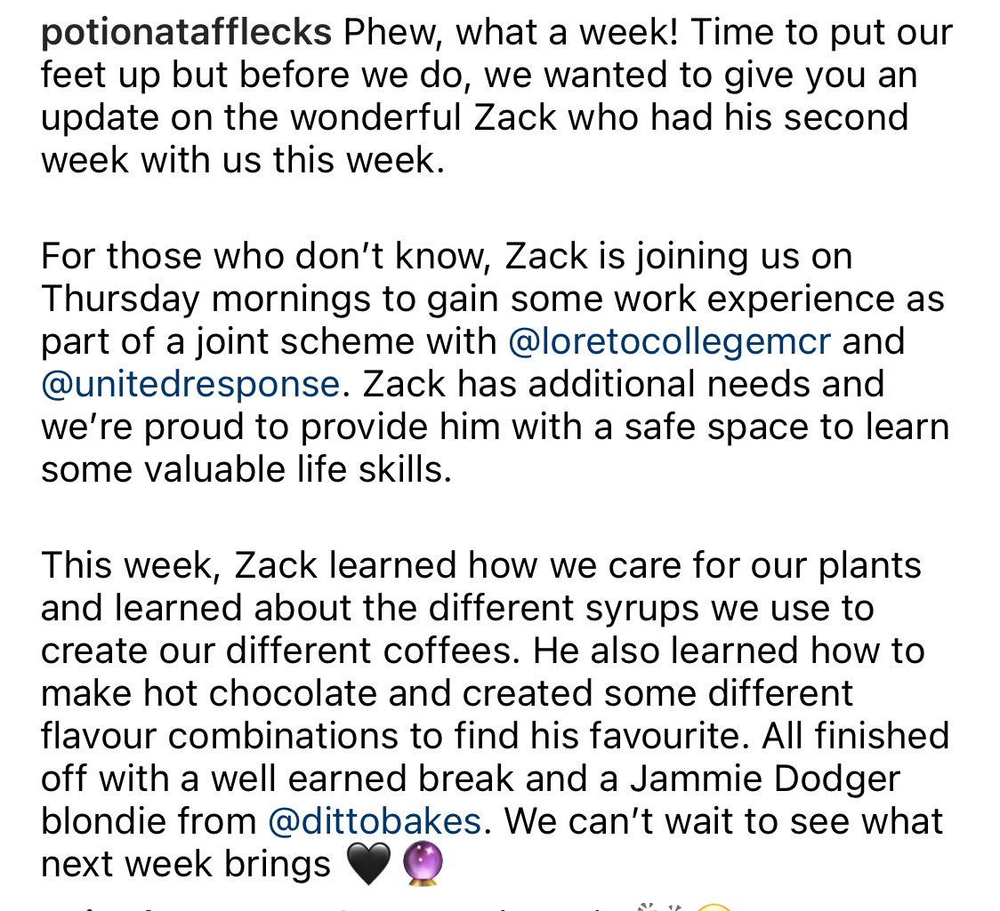 TheRockFairyHQ's tweet photo. Hereโs whatโs going on at #potionatafflecks๐ฎ this week, I love Zack! Huge thanks to @unitedresponse and @loretocollege for trusting me to host Zack in my business and for creating such a great scheme to give people like Zack this sort of opportunity. https://t.co/f0CragwUAt