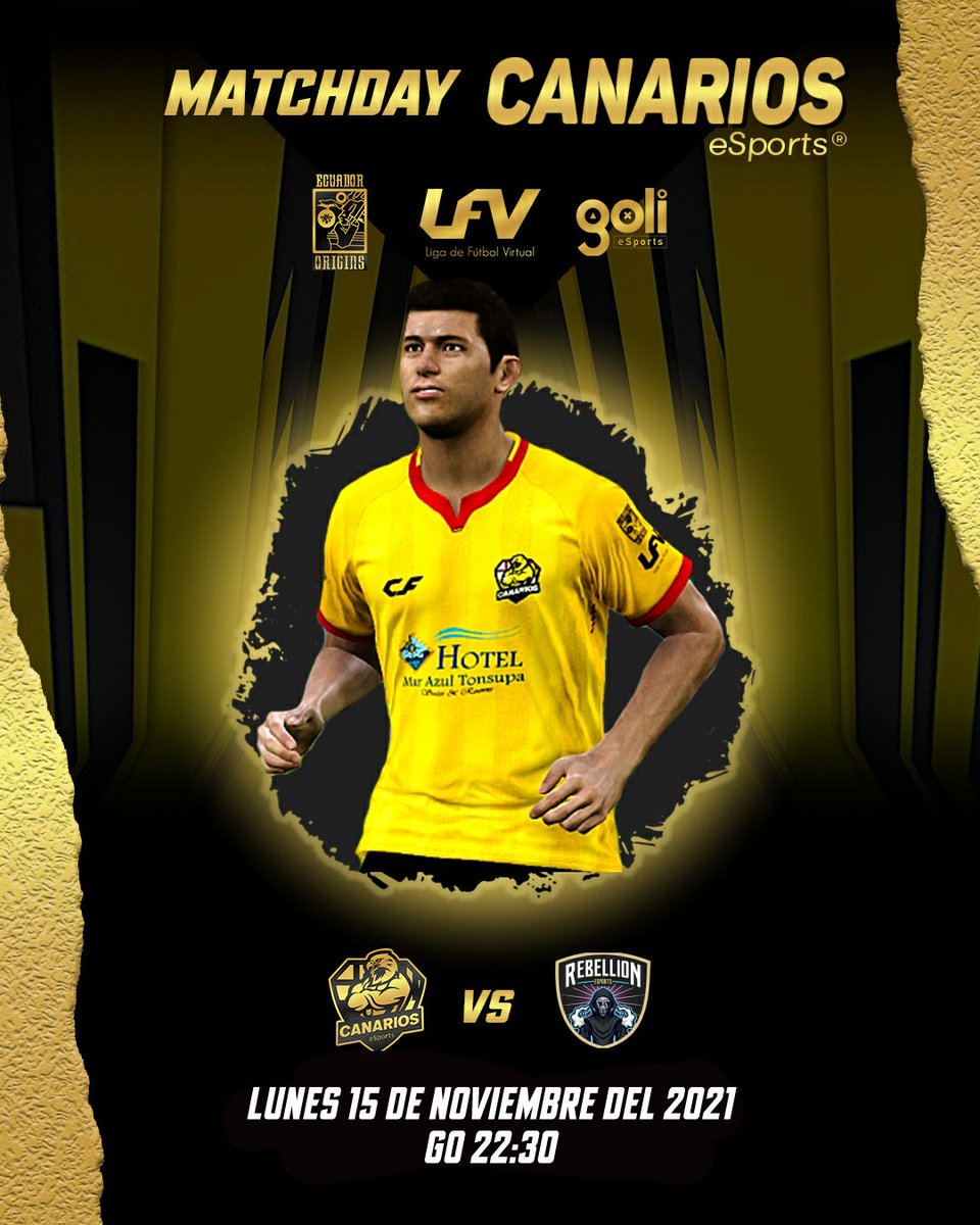 🟡 ¡Vamos Canarios! ⚫

🆚️ Rebelion
🏆#Liga LFV
📅 15 noviembre 
⏰22:30 Go
🏟 Local
#CanariosRebelion
GoliTV 
Con el Auspicio:
Hotel Mar Azul Tonsupa 
Jackman STORE 
TOQUE  -  Maquetería
