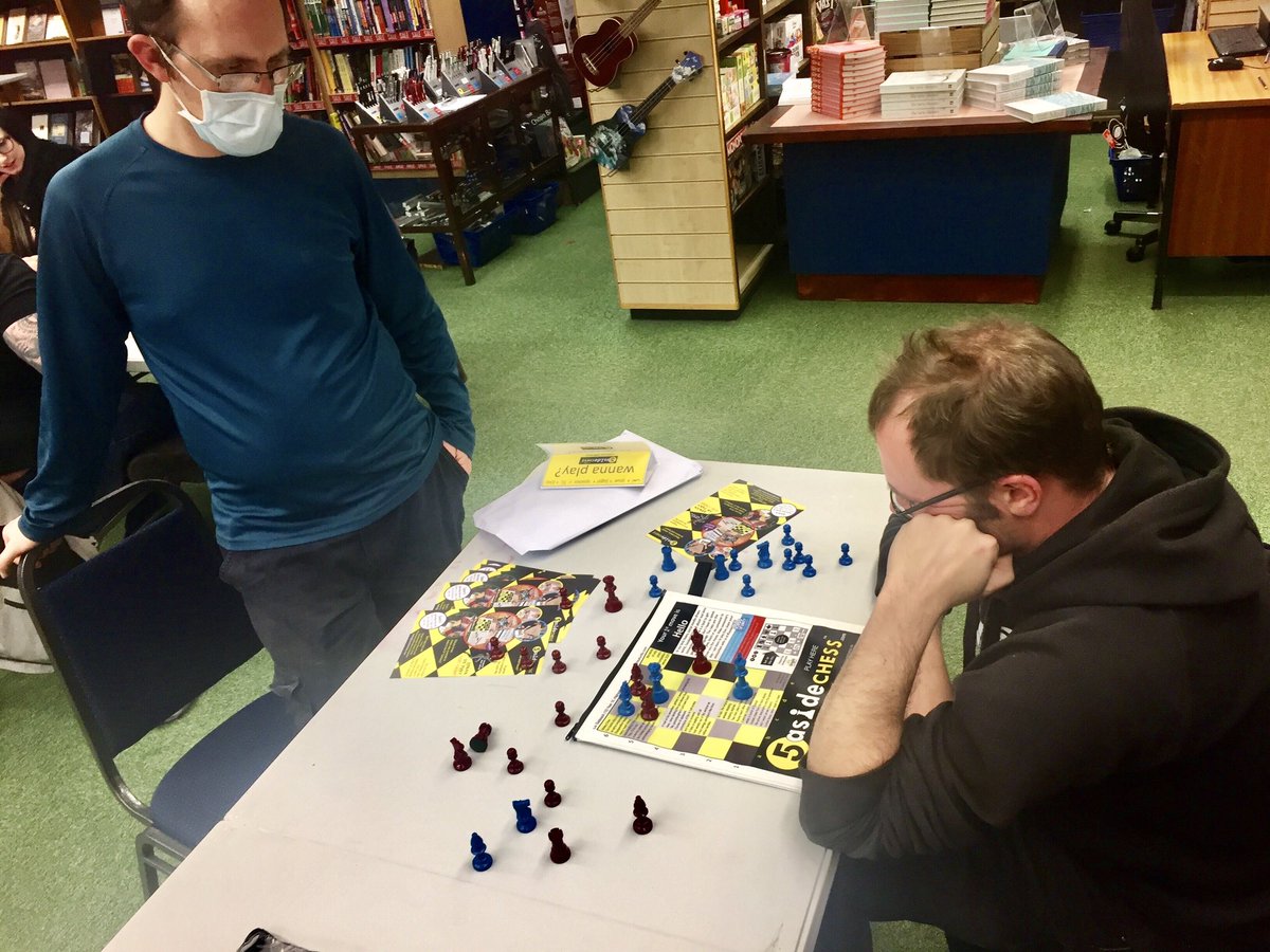 5asideCHESS's tweet photo. Thanks to Karl and Charlotte, 5asideCHESS joined @heffersbookshop for their games night yesterday. Great to introduce people to 5asideCHESS and to play some other games too. #your1stmoveishello #heffers #gamenight #5asidechess https://t.co/zS9IoILbpG