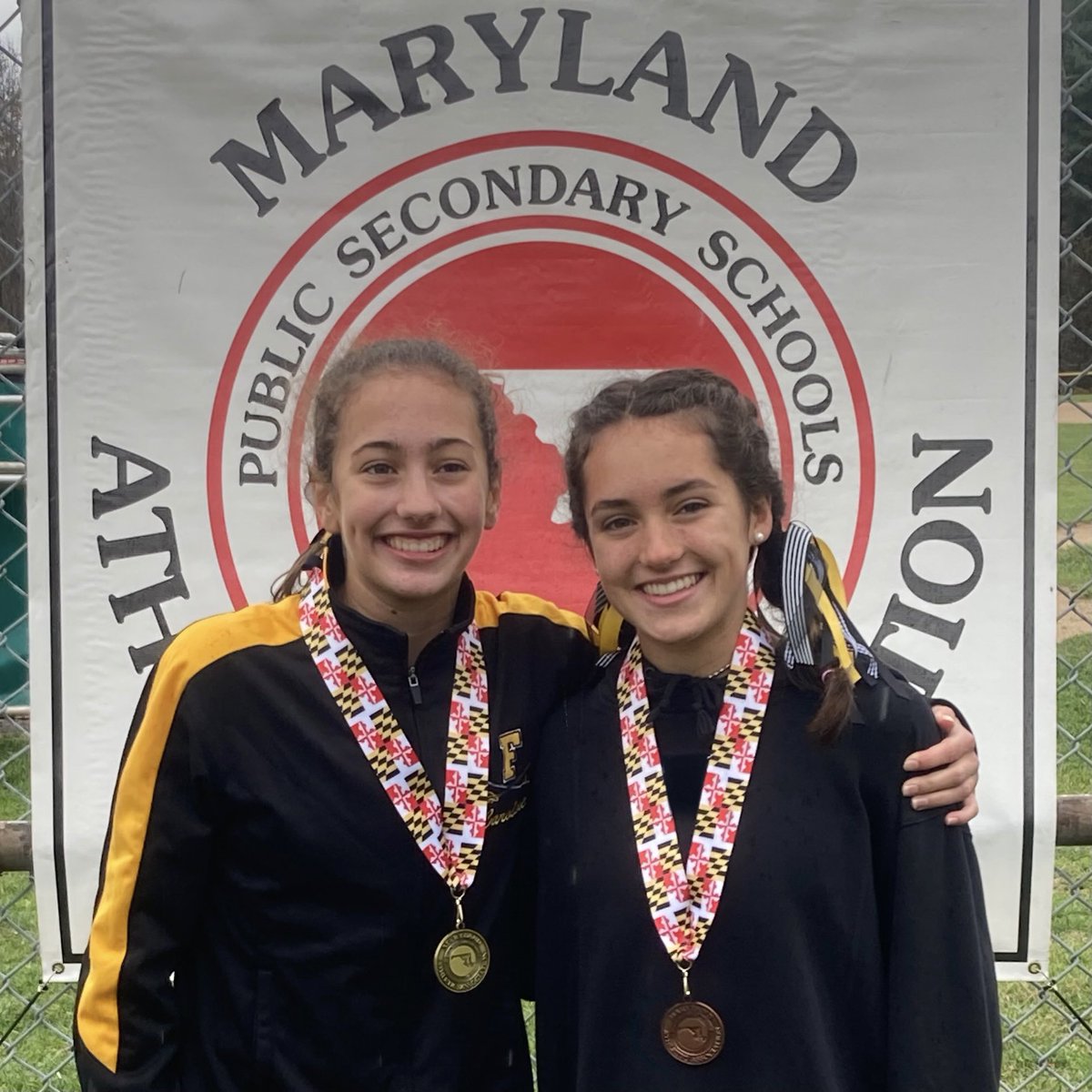 Our two medalist at today’s <a href="/MPSSAA_Org/">MPSSAA</a> Cross Country State Championship. Sophomore Caroline Gregory (1st) and Freshman Juls Brawner (25th). Great job today @CadetXCTF 

⚔️ | #BigFred