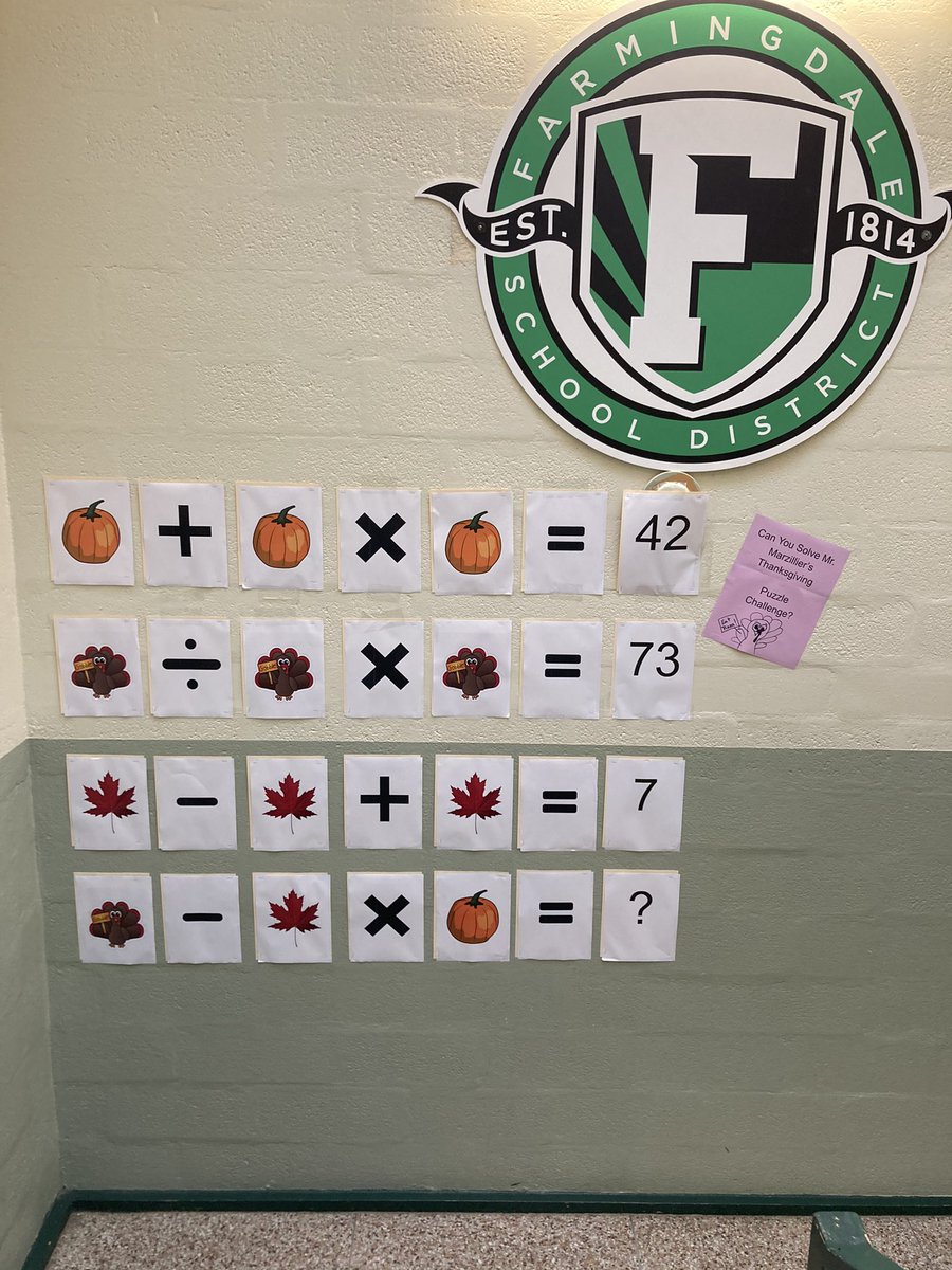 Time to gobble up some math!  Marzillier’s Thanksgiving Puzzle is up and running, Northside!
Thanks <a href="/gregtangmath/">Greg Tang</a> for the inspiration! <a href="/JenniferJOlsen/">Jennifer Olsen, Ed.D</a> <a href="/NSE_Dalers/">NSE_Dalers</a> <a href="/NorthsidePta/">Northside PTA</a> <a href="/farmingdalepta1/">farmingdaleptacouncil</a>