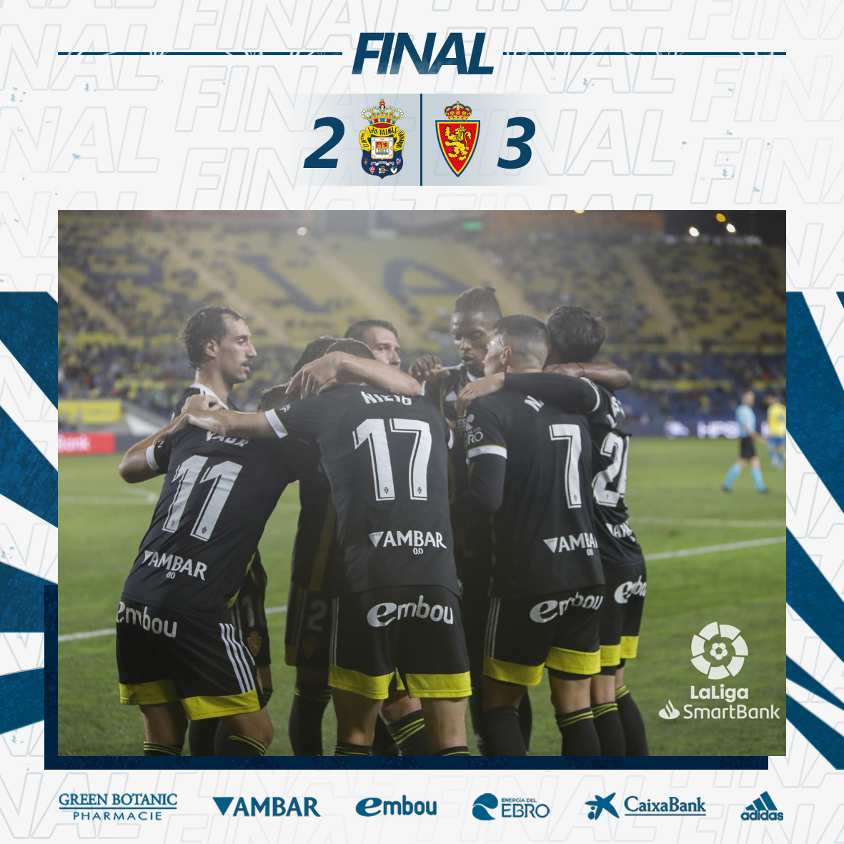 94' | 2-3 | ¡¡FINAAAAAAL!! 👏👏👏

Importantísima victoria y 3⃣ puntos de vuelta a casa.
💪🔥🔥🔥 ¡GRAN TRABAJO, EQUIPO!

#LasPalmasRealZaragoza 
#VamosRZ 🔵⚪🦁