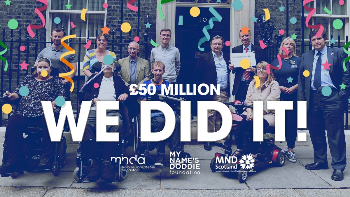 BREAKING 🥳 WE DID IT!

The <a href="/GOVUK/">GOV.UK</a> has now agreed to commit £50 million to fund specific research in to motor neurone disease in response to our #United2EndMND campaign.

It's made the front page of Sunday's <a href="/Daily_Express/">Daily Express</a>, which has supported our fight 🔬 express.co.uk