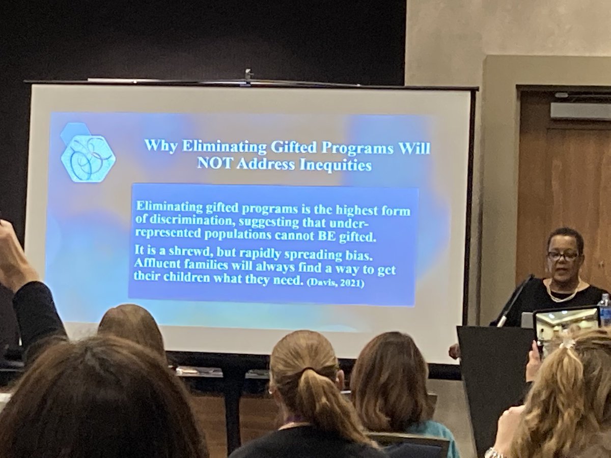“Eliminating gifted programs is the highest form of discrimination, suggesting that underrepresented populations cannot BE gifted. It is a shrewd, rapidly spreading bias. Affluent families will always find a way to get their students what they need.” Joy L Davis #NAGC21
