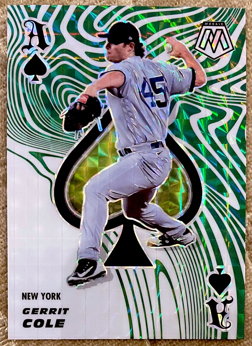 RT @howellman01: 2021 Panini Mosaic Aces Green Prizm Gerrit Cole Yankees #ACE8

$5 @HobbyConnector @KathyBergman8 https://t.co/eXvty80yQq