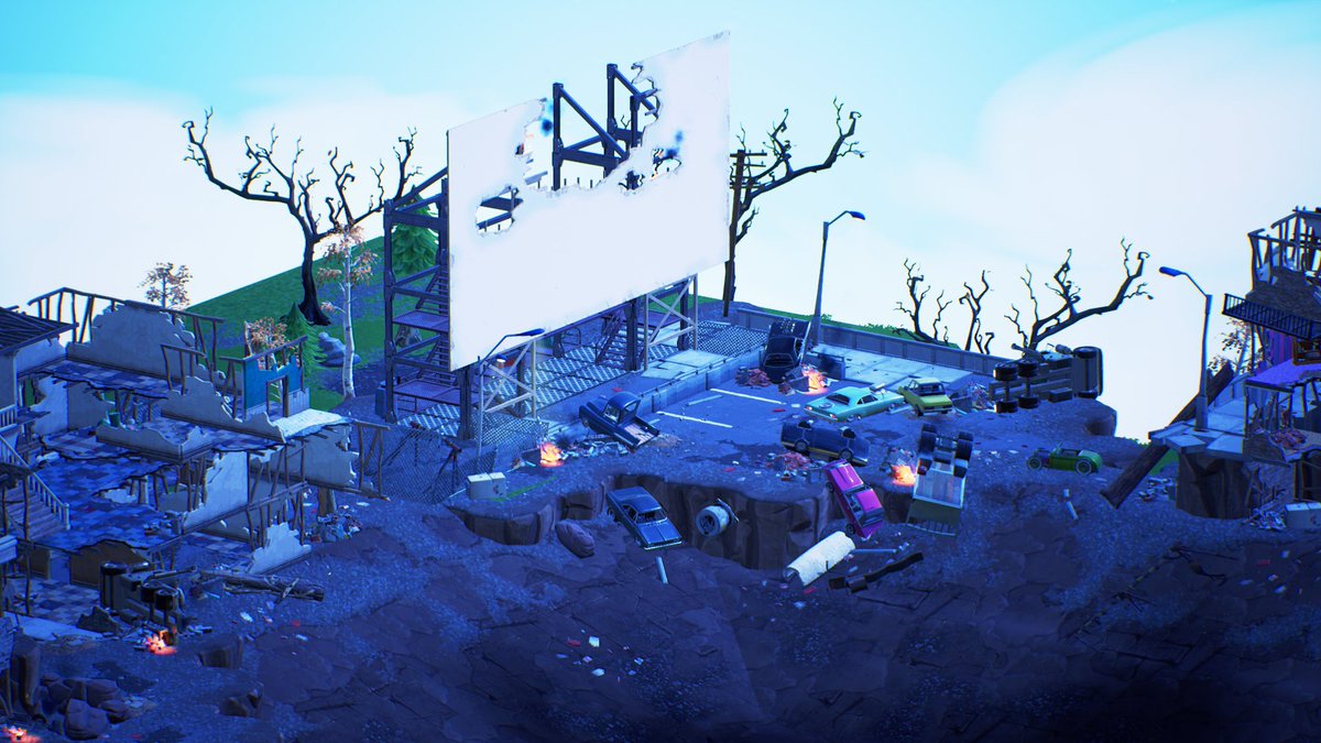InsideHomebase's tweet image. About 3 years ago when the Blockbuster Questline 1st released, the Crater would appear to have Risky Reels overlaid on top of it on the Minimap.

This is because the movie screen&apos;s LOD was, for some reason, the entirety of Risky Reels.