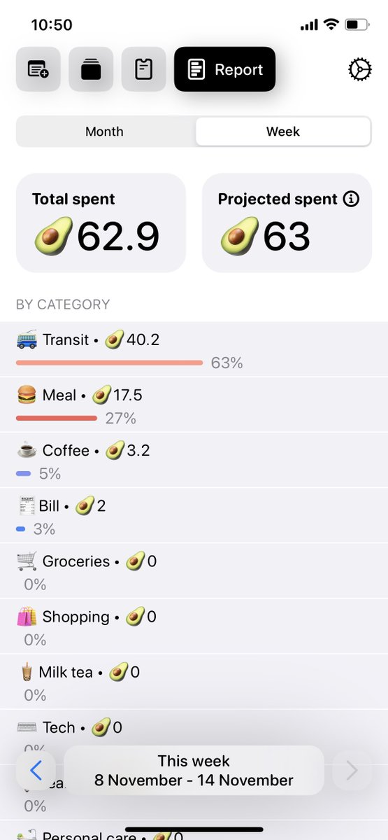 ExpenseBuddy's tweet photo. Hey you! Do you know that the currency symbol can be changed to anything? For me, I set it to 🥑 because I ❤️ 🥑 https://t.co/yU3reHIK3X