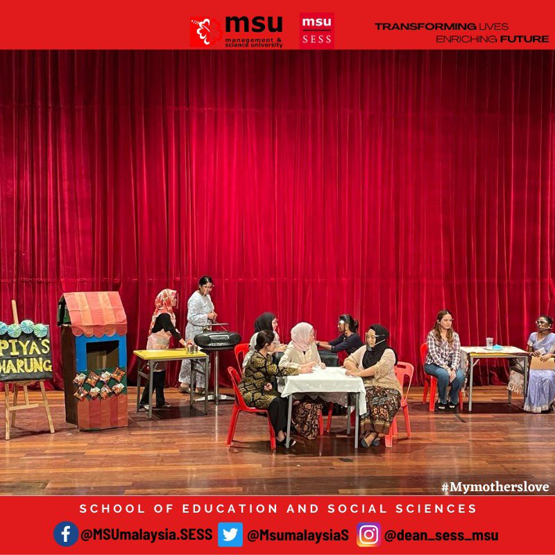 MsumalaysiaS's tweet photo. A mother’s love endures through all. A strong message delivered by @MsumalaysiaS  BTESL students in their play “My Mother’s Love” last Thursday. Congratulations to all casts and crews of Zero O’clock Production. 🎭

@MSUMalaysia @drnhisham

#MSUMalaysia
#theatreinTESL
#msusess https://t.co/C0griJxEd5