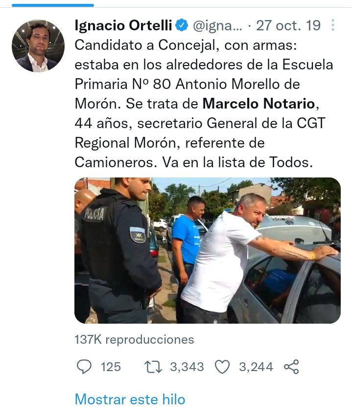PeroniaW's tweet photo. @todosanata Tuit de @ignacioortelli hace 2 años dando una noticia.
No cabe dudas q el frente de todos y acá el intendente sabbatellista de Morón Lucas Ghi es cómplice de los delincuentes. El hombre en ese momento fue candidato y ahora en la boleta oficial vuelve a ser 6to candidato https://t.co/xKoycwEjab
