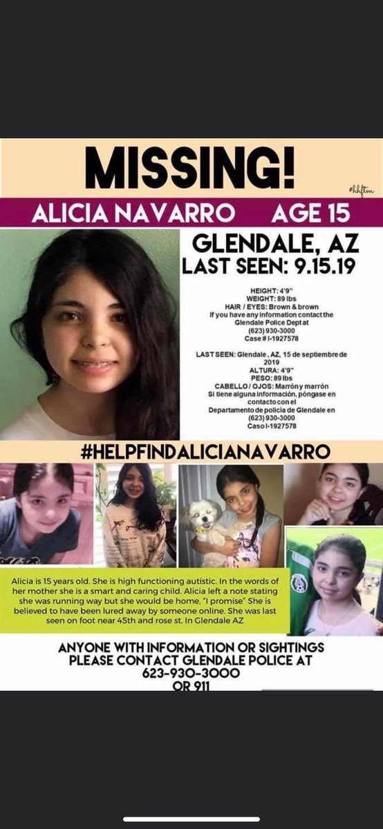 Please help by sharing and looking for Alicia Navarro last seen on 09/15/2019 in Glendale, Az. She is just 15 years old and needs help. #AliciaNavarro #togetherwecan #MissingPerson #missinginamerica #GabbyPetito