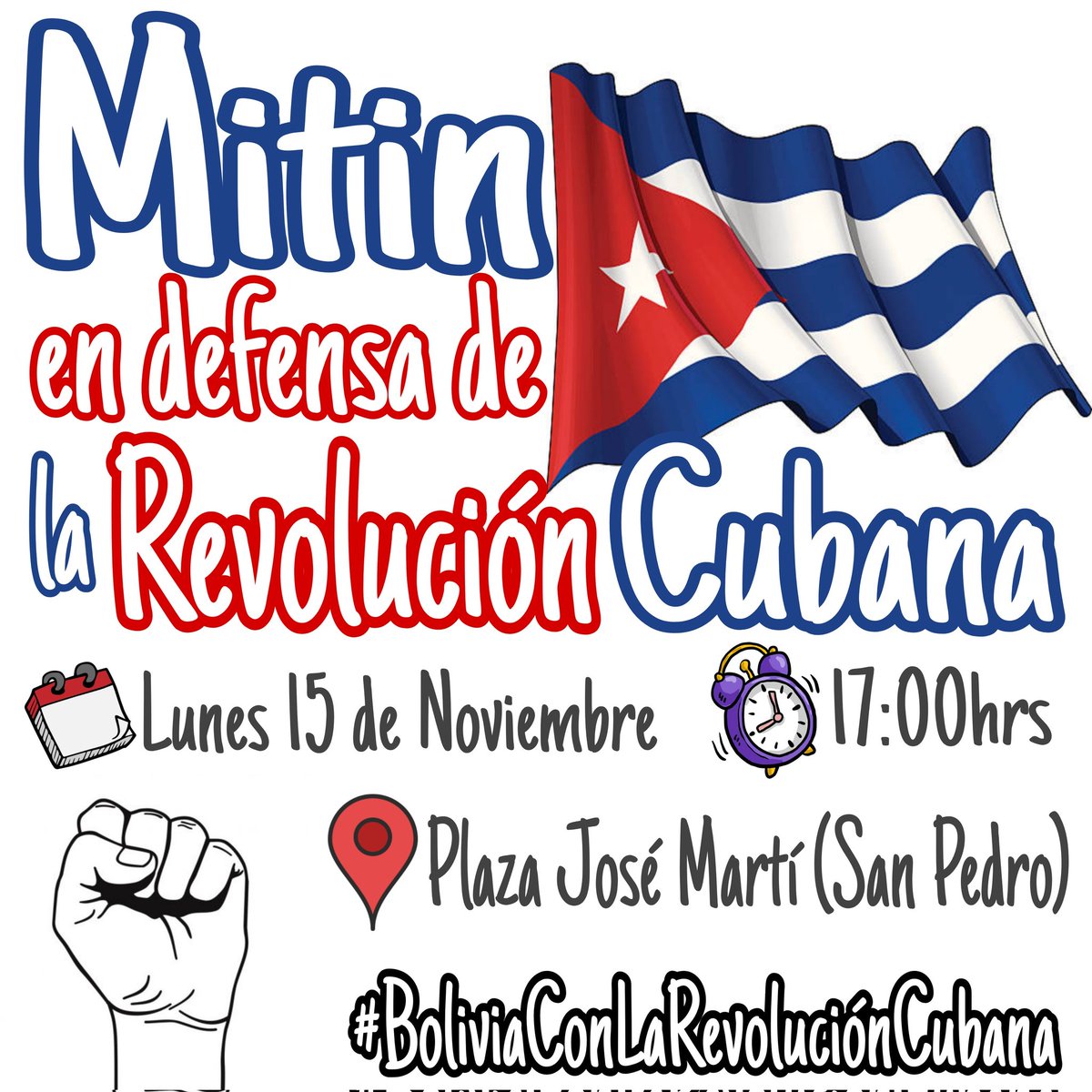 KiaraSanPabloM's tweet photo. Nos vemos el Lunes camaradas.
#BoliviaConLaRevoluciónCubana #CubaEsUnContiniente
#QuienLaDefiendeLaQuiereMas
#EstamosConCuba https://t.co/BYO1d4jstM