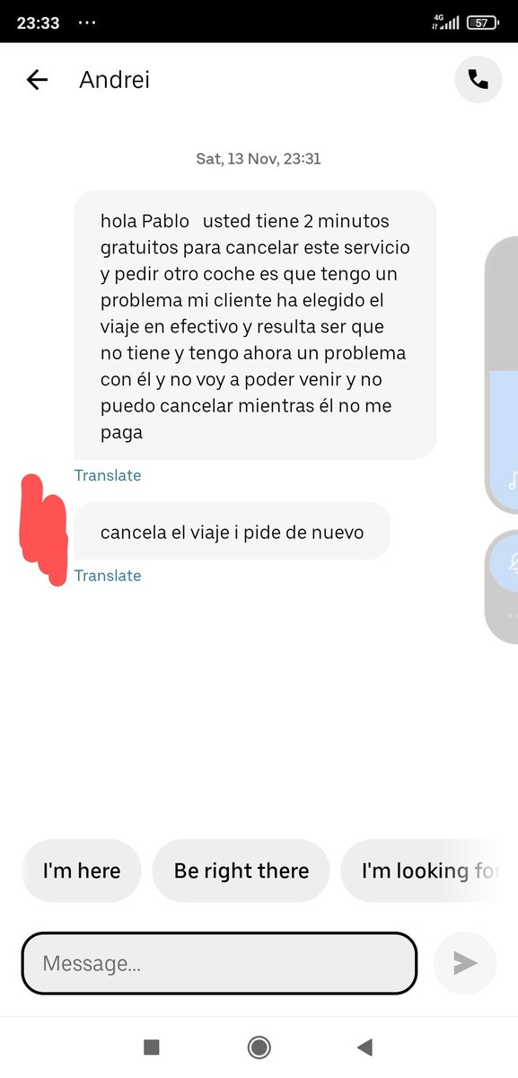 p_scbr's tweet photo. @Uber_ES @Uber segunda vez que me pasa en menos de 2 meses, pido un uber, el conductor me acepta y enseguida me dice que cancele. Al final pasa por delante de mí sin recogerme y nunca cancela. Con todo ello y sin forma de ponerme en contacto con Uber, encima me cobráis. https://t.co/Kjtao9nQM1
