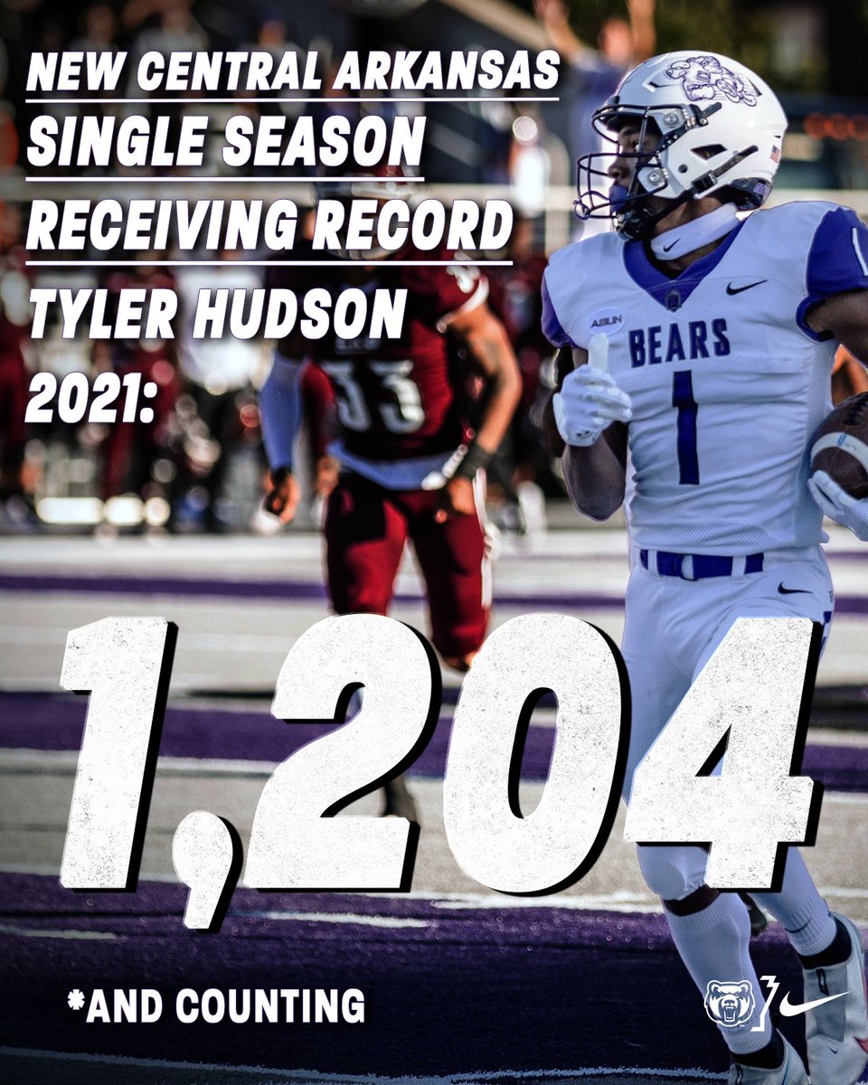 With that reception, Tyler Hudson breaks UCA's single-season receiving yards record! A huge congrats to Tyler!

#BearClawsUp