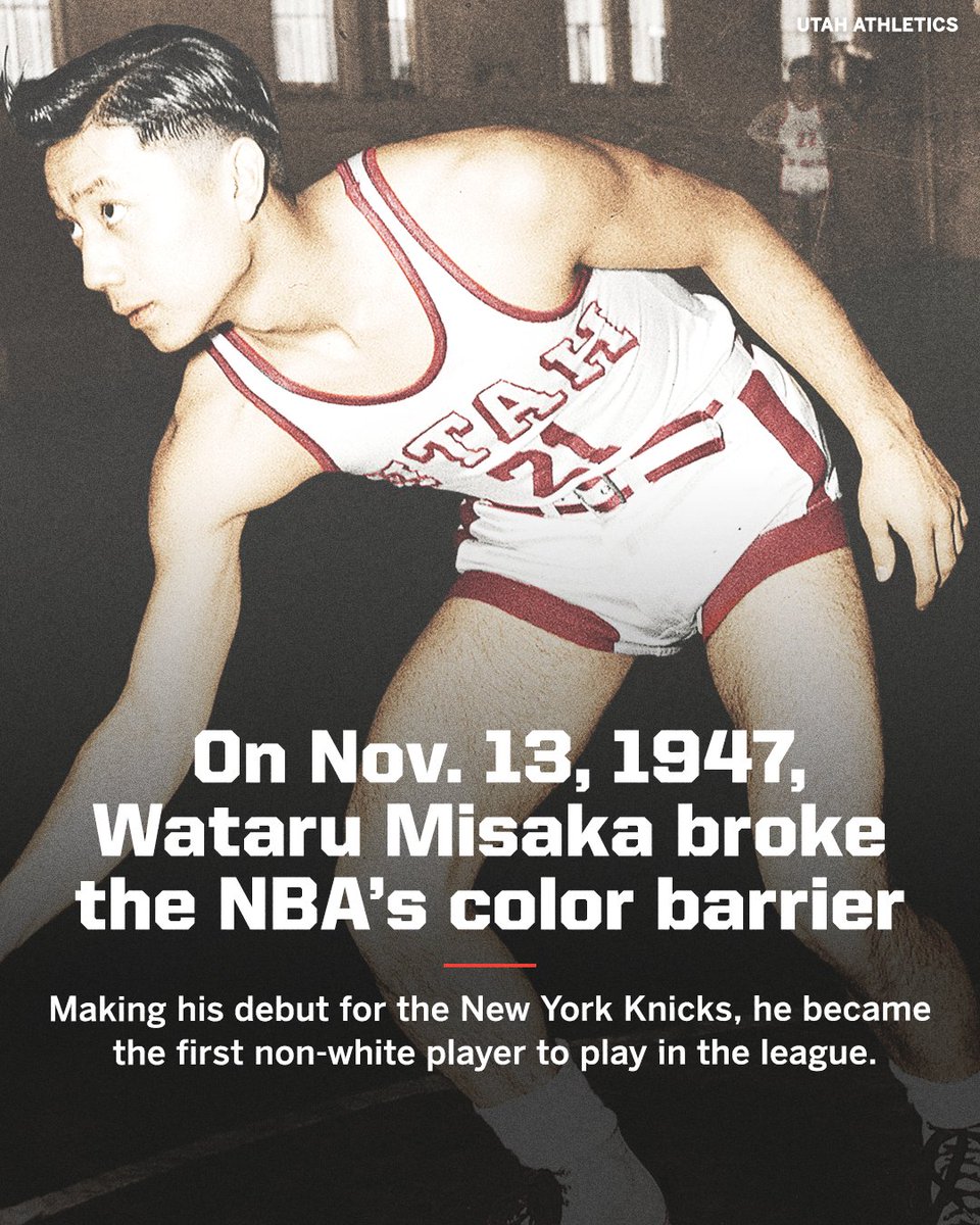 espn's tweet photo. 74 years ago today, NBA history was made by Japanese American Wataru Misaka 🙏 https://t.co/seApVOBGZY