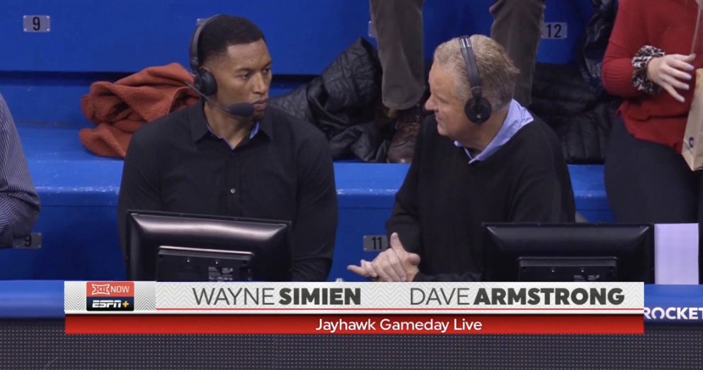 waynesimien's tweet photo. Enjoyed my first game analyst experience, calling @KUHoops. It was a pleasure working w/ @DArmstrongWow and the team of produces, camera personnel and statisticians. I’ll never watch live sports the same again. Lots of people working hard behind the scenes to bring what you see. https://t.co/q5GsQtJVIu