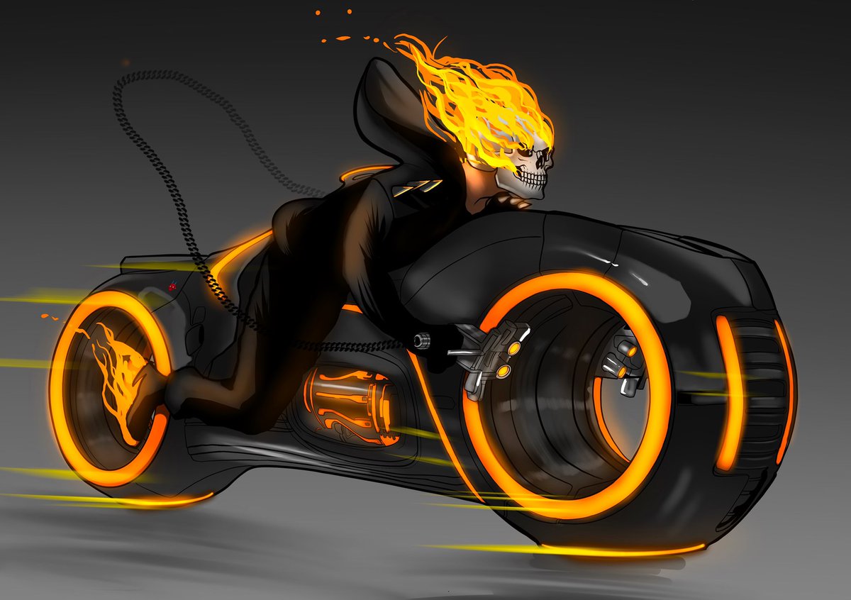 Massoart's tweet photo. Ghostrider x Tron #ghostrider #marvel #ComicArt #procreate #digitalart #characterdesign #MarvelComics #mcu #MultiverseOfMadness https://t.co/HEFIGFB8VY