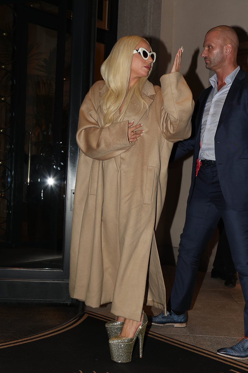 .@ladygaga was seen out in Milan in a #ValentinoHauteCouture coat, shoes from the #CodeTemporal collection and #ValentinoEyewear. #ValentinoDivas