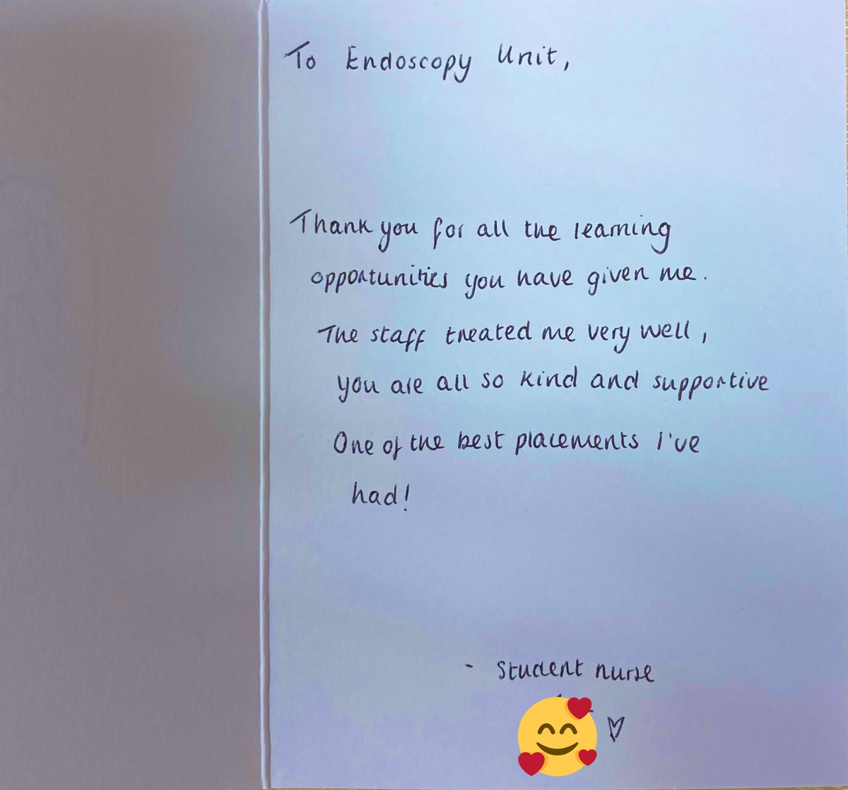 👏🏻👏🏻Really encouraging to receive such lovely feedback from one of our student nurses as she finishes her placement  on the unit this week. We wish her well as she continues with her training and in her future career 🌈🧡