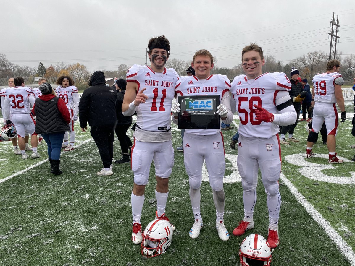 OronoCoach_Joe's tweet photo. Congrats ⁦@jimmybuck17⁩, ⁦@chadmrachek⁩ &amp; ⁦@DetersTommy⁩ for winning the MIAC Championship today!!  3 former Orono Spartans - we r so proud of u!!
#OneDream #OneTeam #RiseasONE https://t.co/NxTqia2HCG