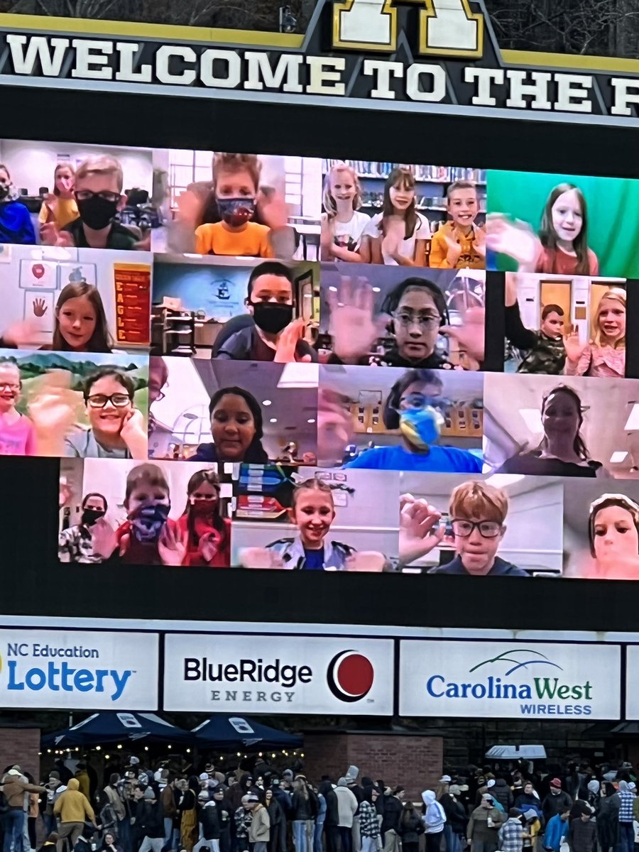 Congrats to Nolan &amp; Claire who made the big screen at tonight’s APP STATE game! Our tigers were recognized for tops in our school district for the ASU Mountaineer Readers program. <a href="/ves_tigers/">Valdese Elementary</a> #ignitelearningbcps <a href="/appstate/">Appalachian State</a>