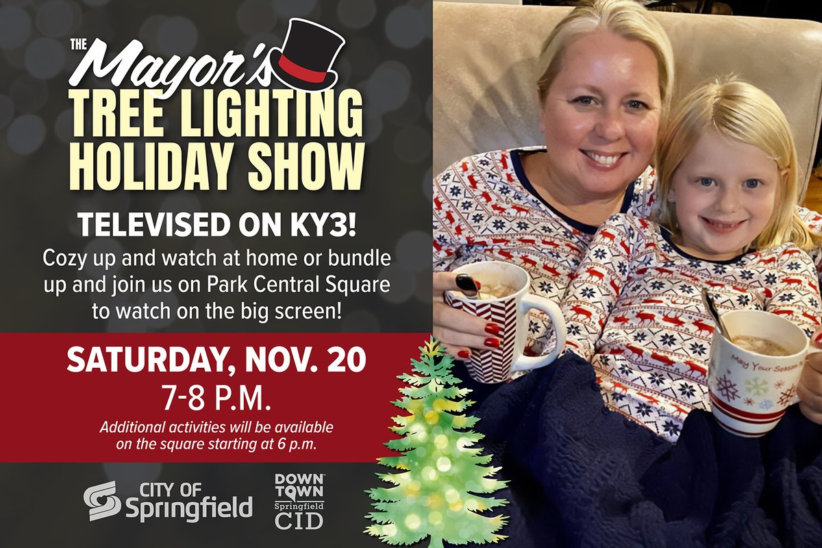 CityofSgf's tweet image. The Mayor’s Tree Lighting Holiday Show will be on @kytv one week from tonight! Want to see the lights and all the great musical performances but don’t want to get out, cozy up at home and watch from the comfort of your couch! #MayorsTreeLightingSGF SGFFestivalofLIghts.com