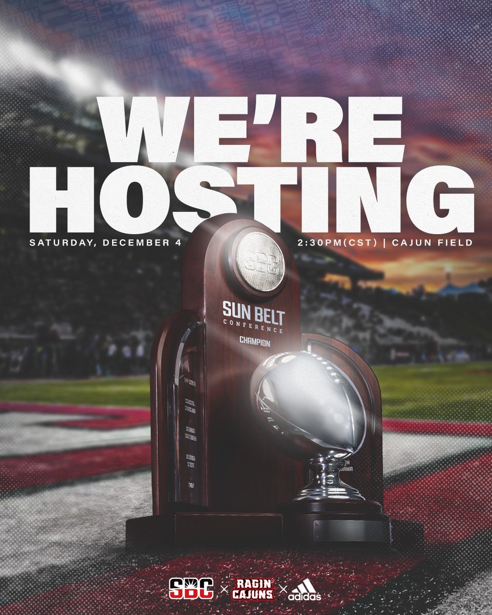 RaginCajunsFB's tweet image. 🤟 The @SunBelt Championship runs through Cajun Field. 

#cULture | @SunBeltFB