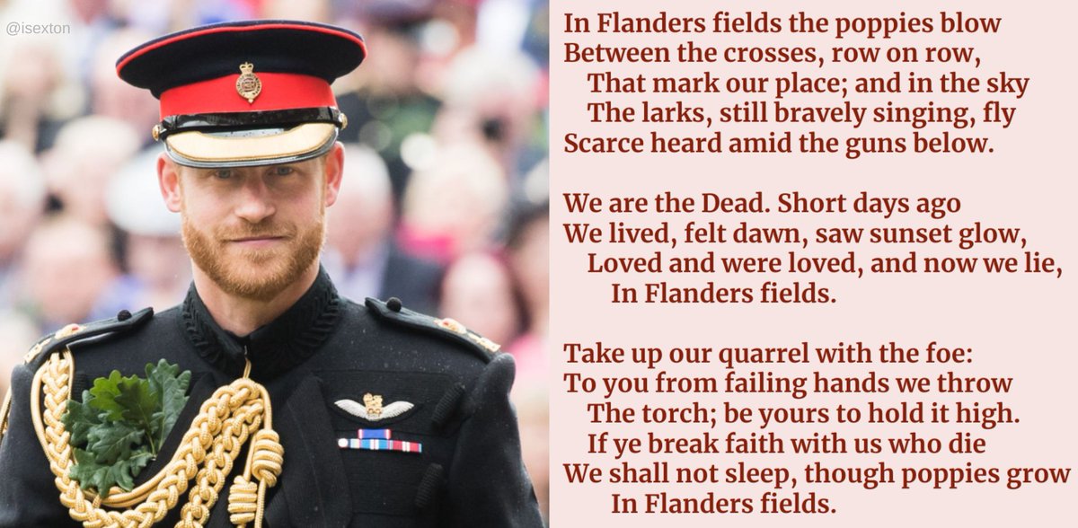 We are the Dead. Short days ago
We lived, felt dawn, saw sunset glow,
    Loved and were loved, and now we lie,
        In Flanders fields.
#PrinceHarry #RemembranceDay2021 #RemembranceDay #RememberanceSunday