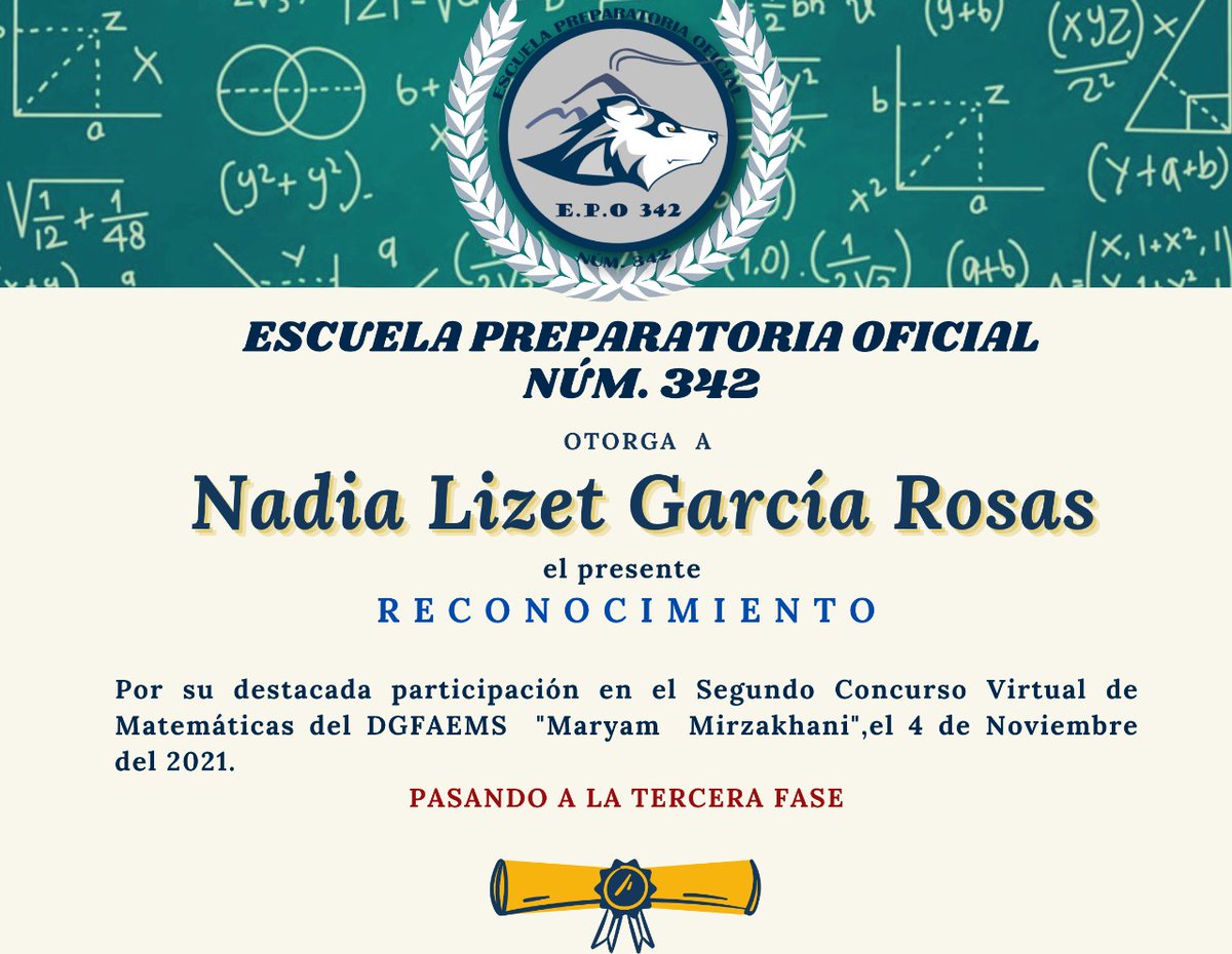 epo342's tweet photo. Felicitamos a la alumna Nadia por su desempeño en el concurso virtual de matemáticas. #lobos342 https://t.co/8jRVQDoOzO