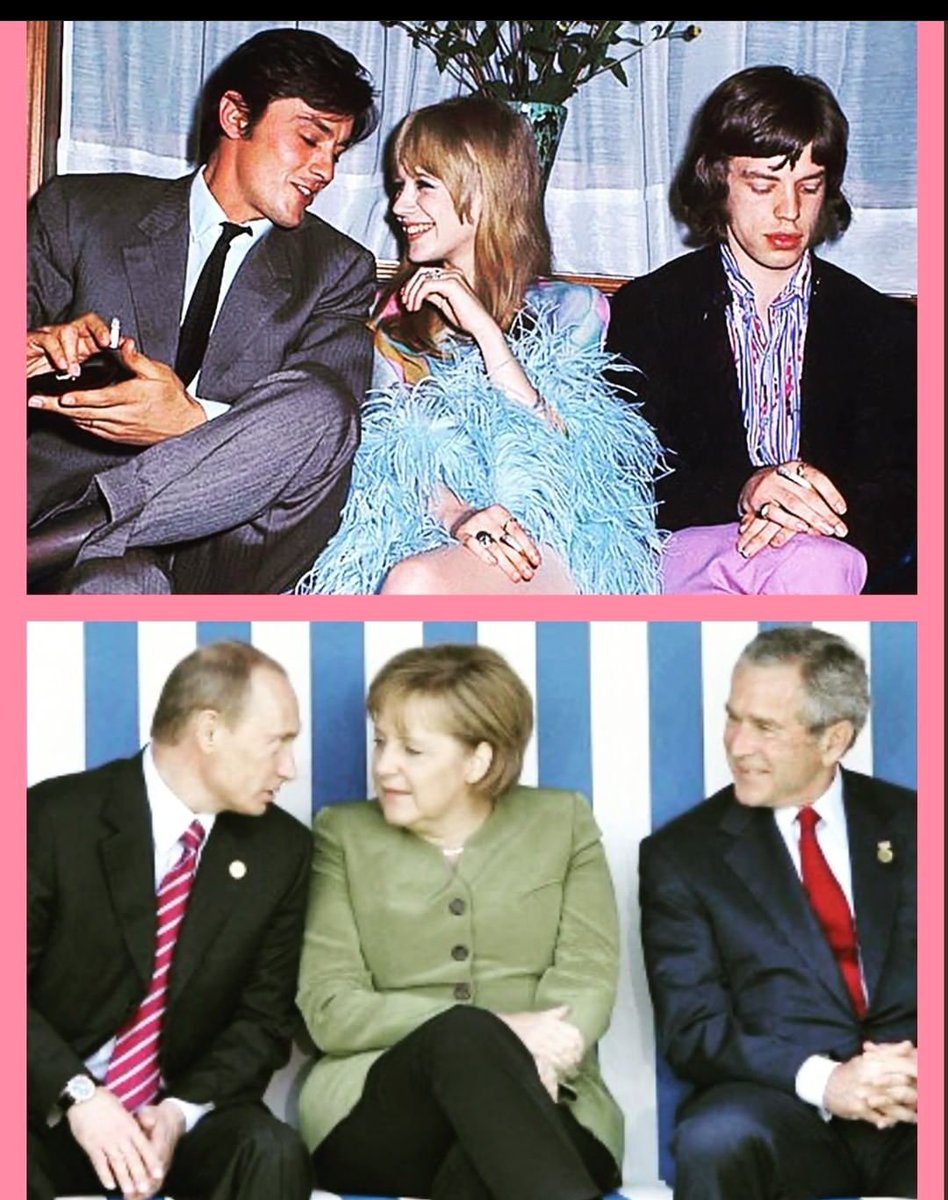 Ernesto_Ise's tweet photo. Así fue, así es, así será. Hay tríos y tríos. Buen fin de semana! @MickJagger @Faithfull_M @AlainDelon0ffic #Putin #Merkel #bushjunior https://t.co/DDlMULiLdD