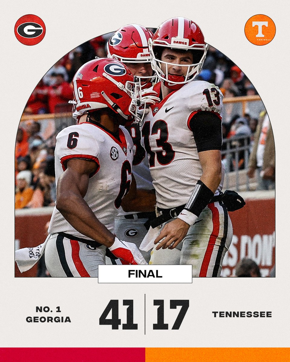SportsCenter's tweet photo. No. 1 Georgia takes down Tennessee in Neyland Stadium 🐶

The Bulldogs finish conference play undefeated for the first time since 1982. https://t.co/YLLjOFlKOn