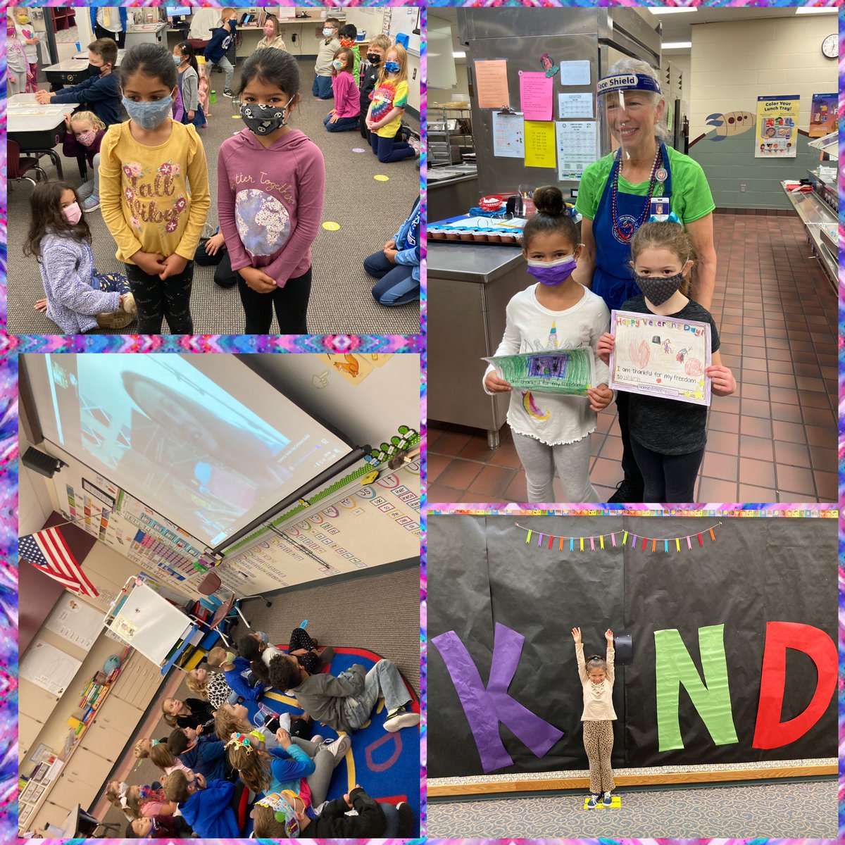 Busy week… mystery reader, serenading first grade, honoring Veterans, and talking about spreading kindness 💜