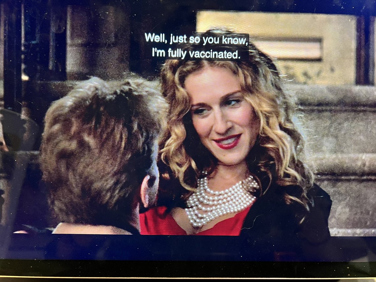MagicallyJen's tweet image. Please let this be the first line of #AndJustLikeThat! 🍸 #SexAndTheCity #satc #vaccine #vaccinated